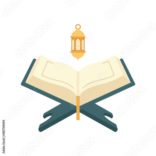 Open quran with lantern icon Vector