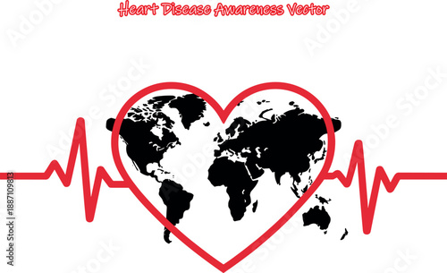 Heart Disease Awareness Vector, Cardiology Health Illustration, Pulse Heart Care Vector Design, Global Heart Care Icon, Heart Health Medical Care Ribbon, World Cardiology Heartbeat Health Symbol