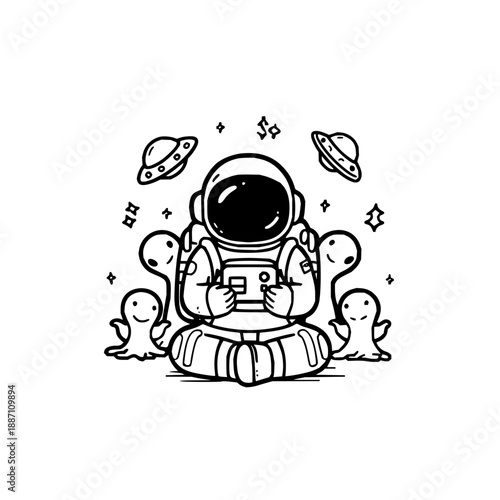 Wallpaper Mural Astronaut Playing Video Game with Alien Friends in Space Torontodigital.ca