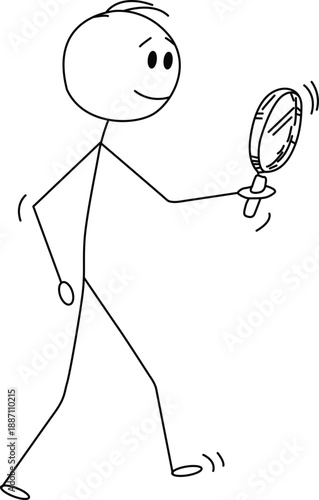 Person examining clock with magnifying glass Vector