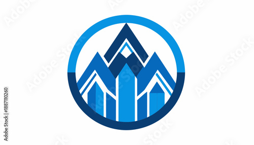 Abstract Mountain Peak Logo Design Modern Minimalist In Circular Frame