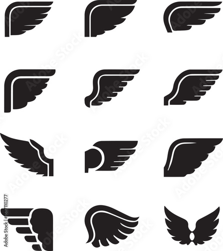 Collection of black and white wing silhouettes Vector