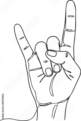 Line art illustration of a hand making the rock and roll sign