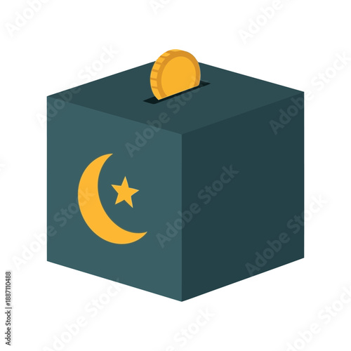 Islamic charity donation box with crescent and star Vector
