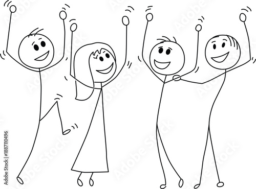 Four people dancing joyfully Vector