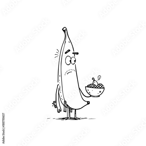 Sad Banana Holding Bowl of Cereal