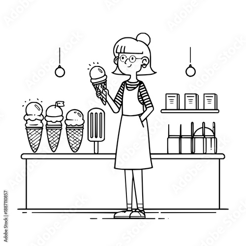 Woman Holding Ice Cream Cone in Ice Cream Shop