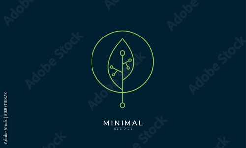 Green Technology Leaf Icon – Sustainable Innovation, Eco Digital Network, Environmental Tech Symbol