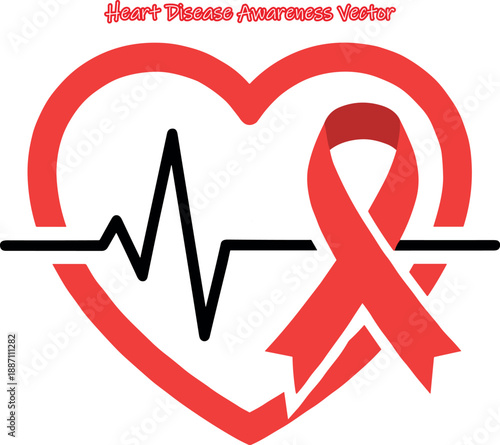 Heart Disease Awareness Vector, Cardiology Health Illustration, Pulse Heart Care Vector Design, Global Heart Care Icon, Heart Health Medical Care Ribbon, World Cardiology Heartbeat Health Symbol
