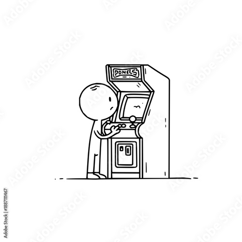 Sad Man Playing Classic Video Arcade Game