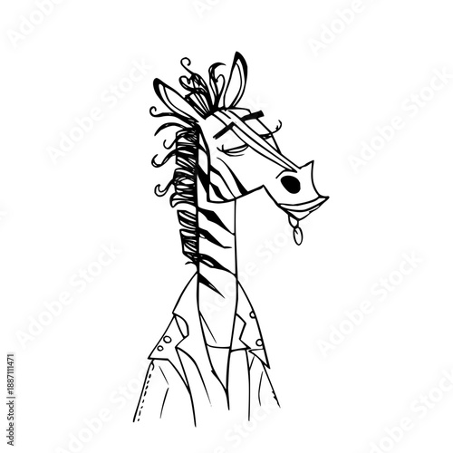 Sad Zebra Head with Tears on White Background