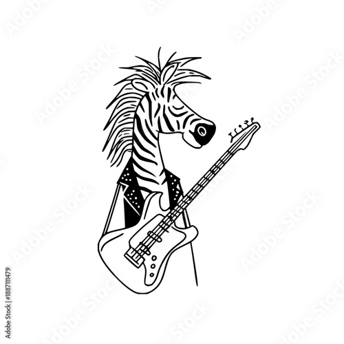 Zebra Playing Electric Guitar in Rock Concert