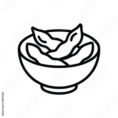 Simple line art illustration of a bowl filled with tasty edamame pods, a healthy appetizer