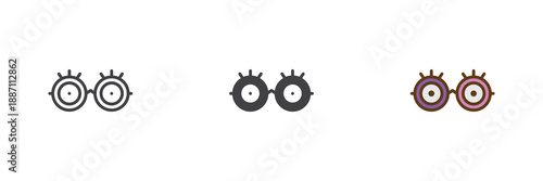 Eyeglasses accessory different style icon set. Line, solid and filled outline colorful icon for disguise or party costume. Vision glasses vector sign and symbol icon.