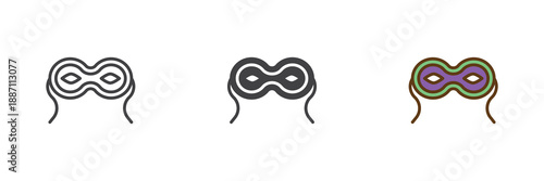Eye mask disguise different style icon set. Line, solid and filled outline colorful icon for masquerade or party costume. Mystery facewear vector sign and symbol icon.