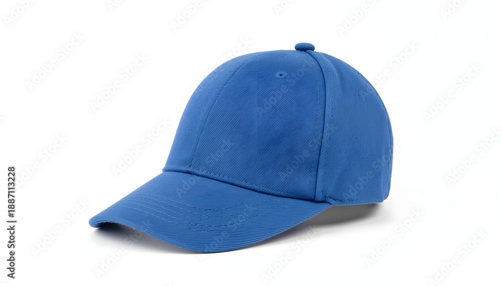 Fototapeta premium A classic blank blue baseball cap isolated on a white background. High-quality mockup ready for branding, logos, sports merchandise, and casual fashion imagery.