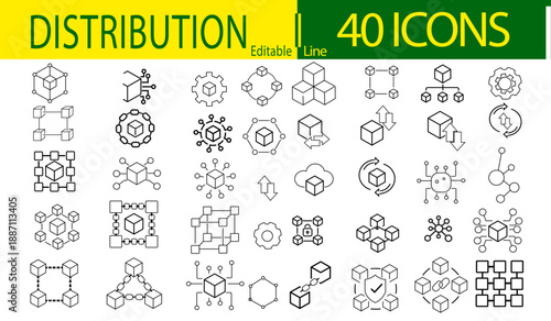 Set of 30 Box settings  distribution icon editable backdrop, shape, textile, ornament, production supply,