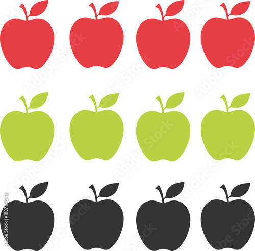 Set of colorful apple icons and silhouettes