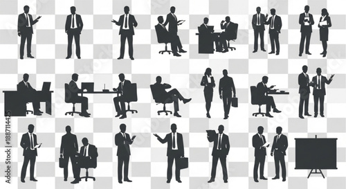 Collection of business people in various office settings and poses