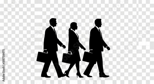 Silhouettes of business people walking in a line with briefcases