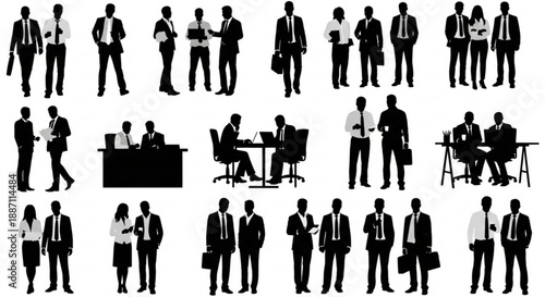Collection of business people in various professional settings and poses