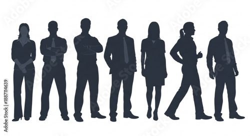 Silhouettes of business people standing in various poses