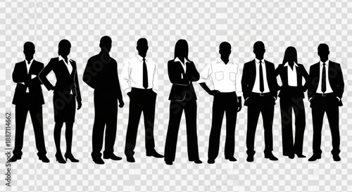 A group of business people silhouettes in various poses