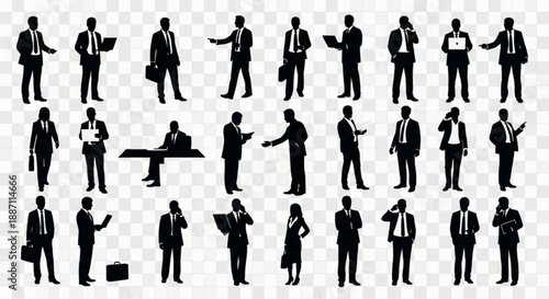 Collection of business people silhouettes in various poses and gestures
