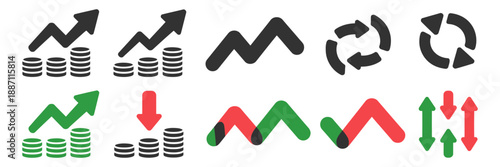 Financial indicators and business growth vector icons illustrating market trends and cycles