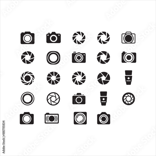 Variety of camera and aperture icons for photography and shutter designs