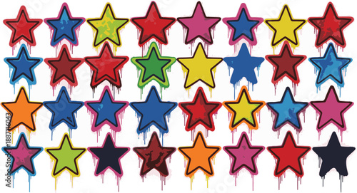 Vibrant array of colorful star-shaped candies on sticks Vector