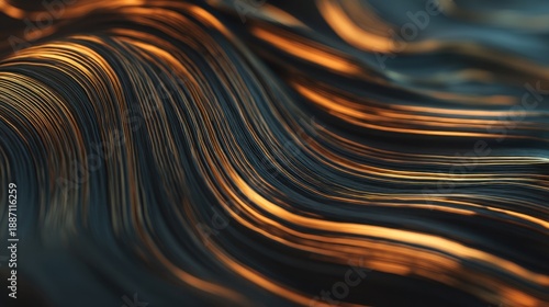 Beautiful Abstract Lines in Flowing Patterns of Gold and Blue Tones