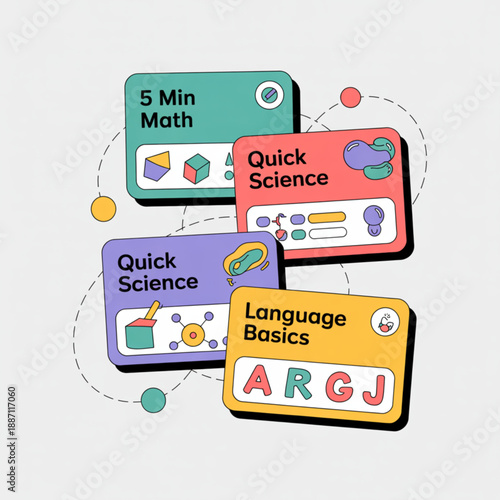 Educational Subjects Digital Cards Modern Flat Design Illustration