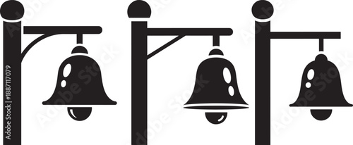 Three bell hanging icons on posts