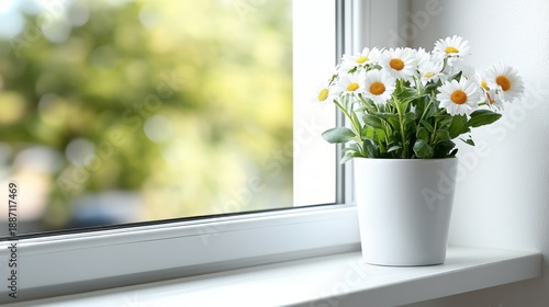 Wallpaper Mural Sunlit window with cheerful daisies brightening a cozy room Torontodigital.ca