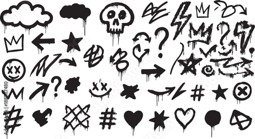 Expressive doodle artwork showcasing various emotions and symbols Vector