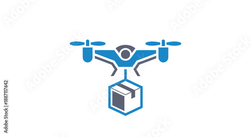 Aerial Drone Delivering Package With Modern Style, Delivering Concept, Fast And Easy