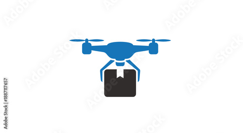Aerial Drone Delivering Package, Futuristic Delivery Service, Shipping Concept Illustration