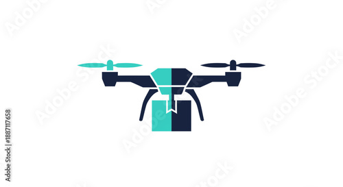 Aerial Package Delivery Illustration: Drone Delivering a Box, Isolated on a White Background