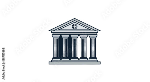 Architectural Illustration Depicting a Classic Building with Elegant Columns and a Pediment