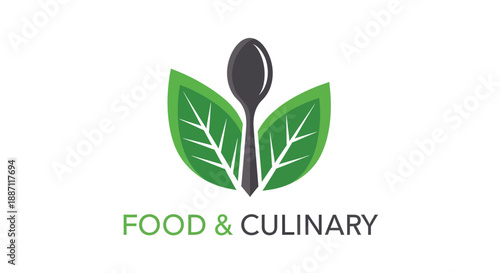 Aesthetic Culinary Symbol Depicting Fresh Food with Spoon and Leaf Elements