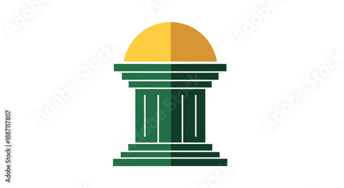 Architectural Illustration Depicting Gold Dome Over Green Pillars on White Backdrop