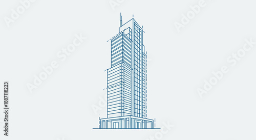 Architectural Skyscraper Blueprint With Blue Lines and Detailed Design Displayed
