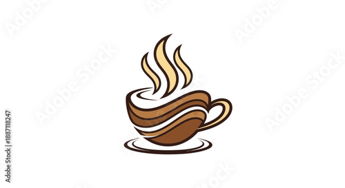 Aromatic Coffee Cup Logo, Conceptual Illustration For Cafe Branding And Menu Design