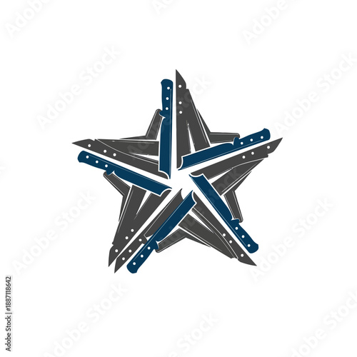 Artistic Culinary Emblem: A Stellar Composition of Knives Representing Gourmet Excellence