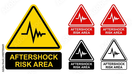 Aftershock Risk Area Warning Sign - Earthquake Safety Vector