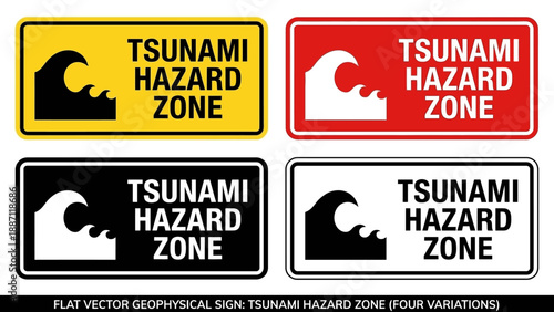 Tsunami Hazard Zone Warning Sign - Geophysical Coastal Safety Vector