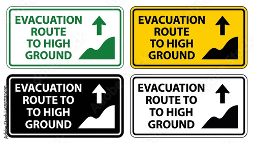 Evacuation Route to High Ground Sign - Tsunami Safety Vector