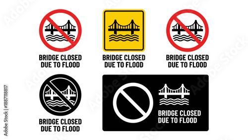 Bridge Closed Due to Flood Safety Sign - Hydrological Vector