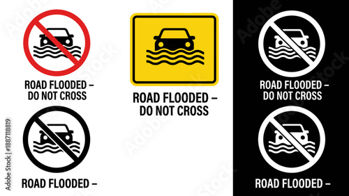 Road Flooded Do Not Cross Safety Sign - Hydrological Disaster Vector
